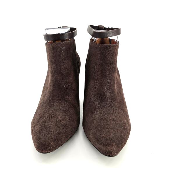 Rebecca Minkoff La Roux Brown Metallic Bootie Ankle Strap Wood Stacked Wedge 8.5 - Picture 4 of 9